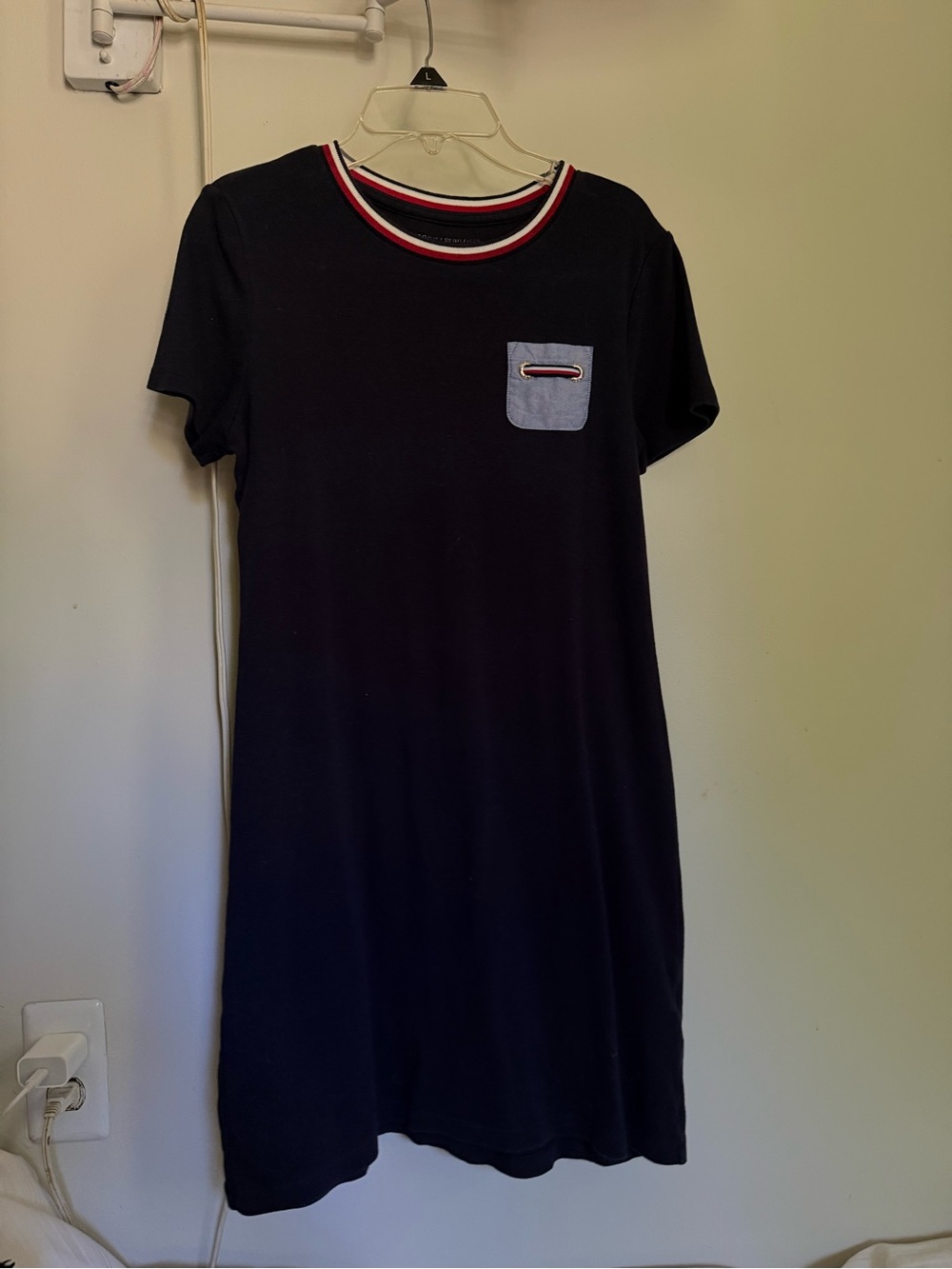 Tommy Hilfiger Navy Mini Dress with Light Blue Pocket and Red Trim